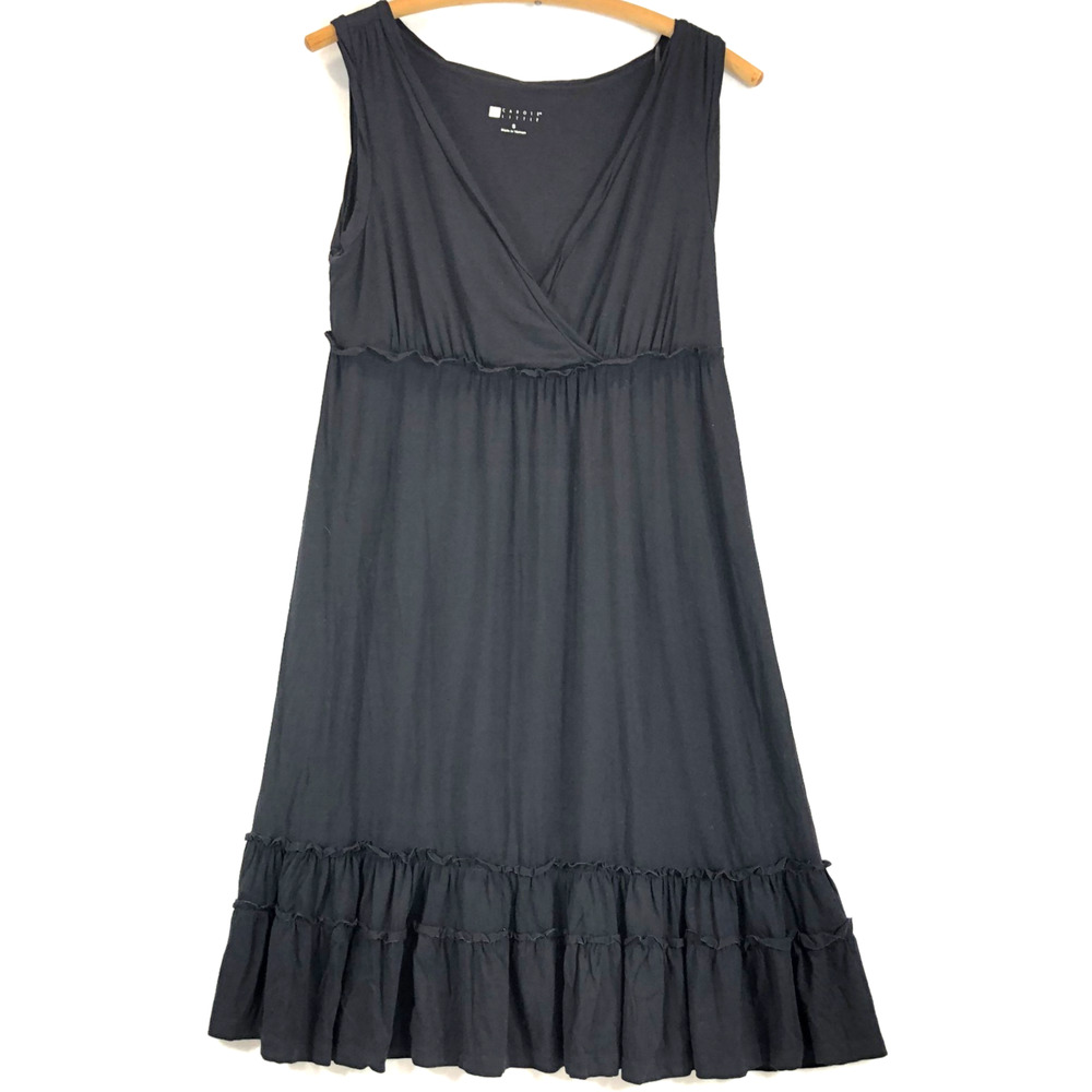 Carole Little Womens Black Knit V-Neck Dress Sz Small Tiered Ruffle Bottom Skirt